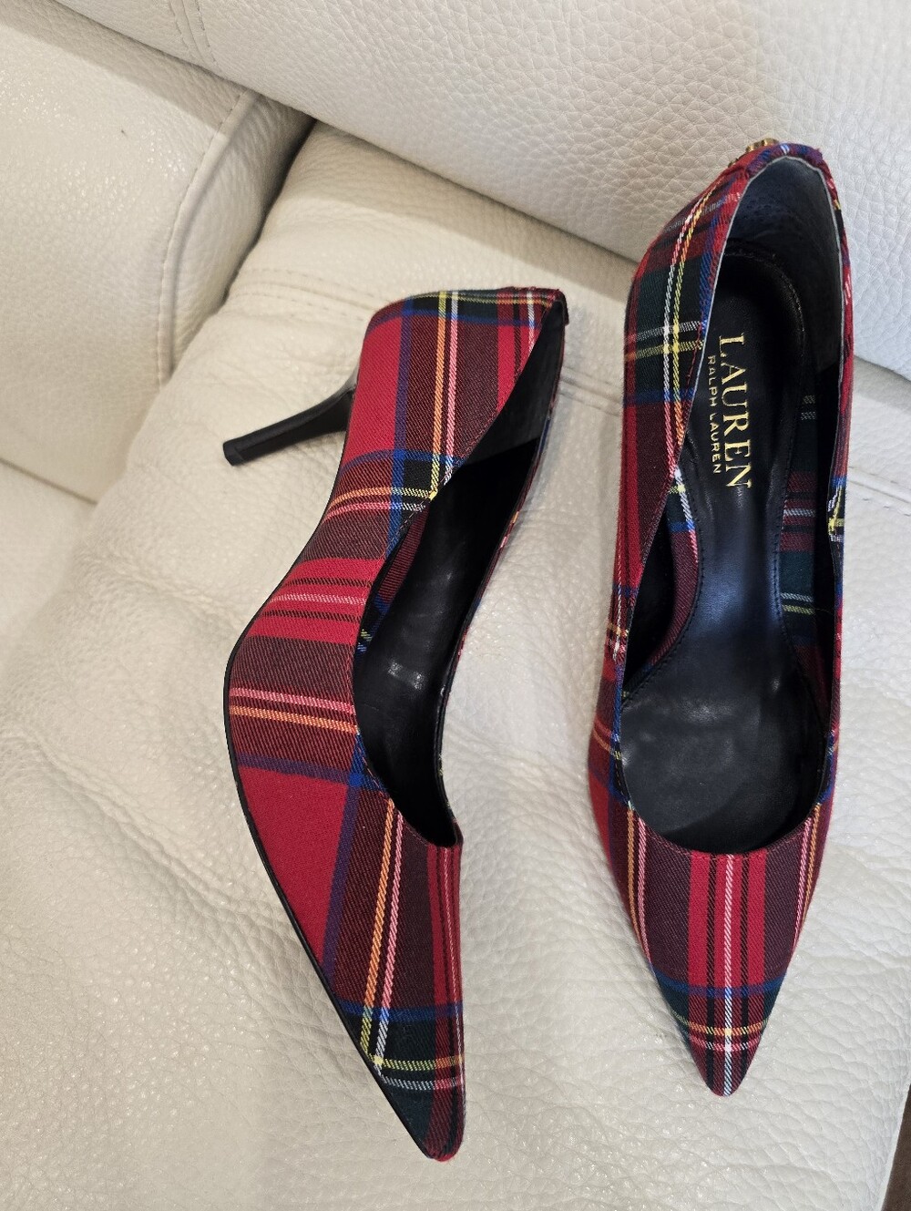 Lauren Ralph Lauren Red Plaid Pointed Toe Pumps Heels Size 8.5